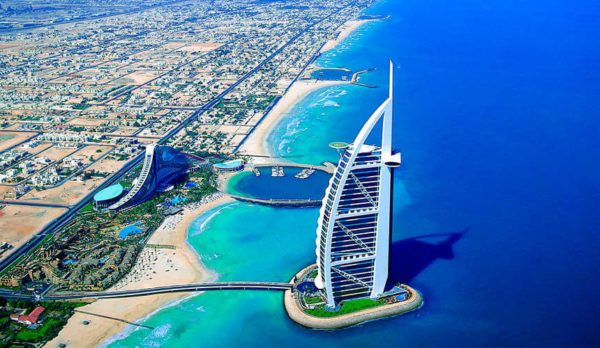 Arial photo of Dubai beach hotels